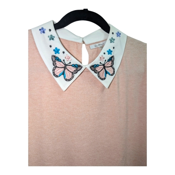 Vila Milano Butterfly Collar Pink Sweater Embroidered - Picture 3 of 4